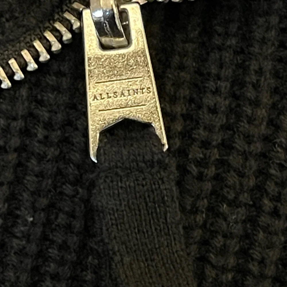 AllSaints black zip funnel neck wool blend sweater - Picture 3 of 10